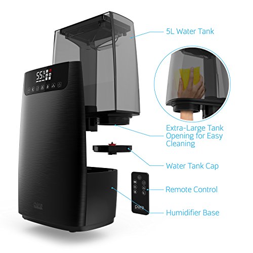 Pure Enrichment HumeXL Pro Warm and Cool Mist Humidifier for Large Rooms Lasts up to 50 Hours - 1.3 Gallon Tank, Humidity Sensor, Two 360-Degree Mist Nozzles, and Touch-Button LED Display with Remote