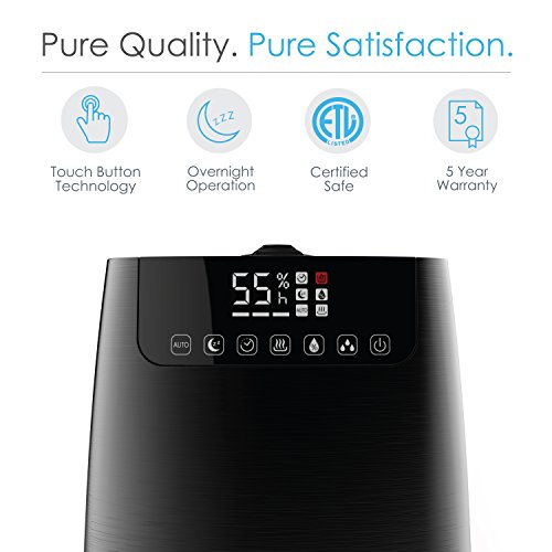 Pure Enrichment HumeXL Pro Warm and Cool Mist Humidifier for Large Rooms Lasts up to 50 Hours - 1.3 Gallon Tank, Humidity Sensor, Two 360-Degree Mist Nozzles, and Touch-Button LED Display with Remote