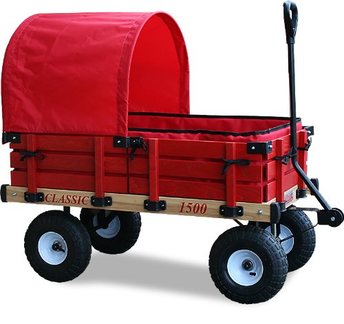 Millside Industries Classic Wooden Wagon with Half Canopy and Pad Set