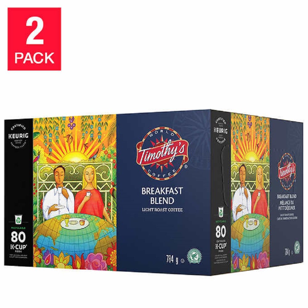 Timothy's World Coffee Breakfast Blend Mild Roast Coffee, 2 x 80 K-Cup Pods