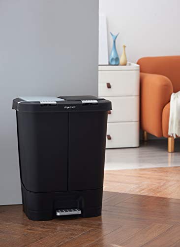 The Step N' Sort 40L Dual Trash and Recycling Bin with Spring Top Opening and Hands-Free Slow Close lid
