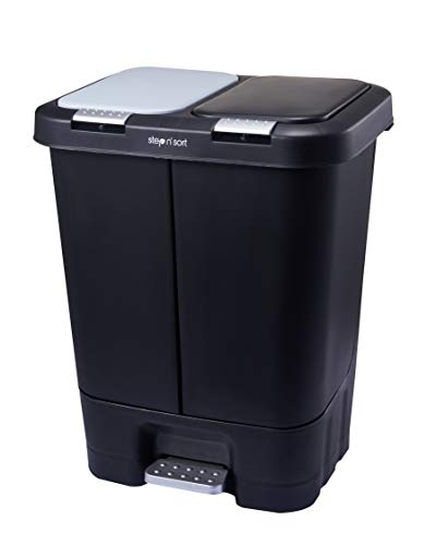 The Step N' Sort 40L Dual Trash and Recycling Bin with Spring Top Opening and Hands-Free Slow Close lid