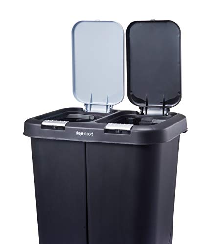 The Step N' Sort 40L Dual Trash and Recycling Bin with Spring Top Opening and Hands-Free Slow Close lid