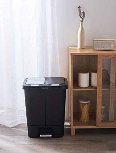 The Step N' Sort 40L Dual Trash and Recycling Bin with Spring Top Opening and Hands-Free Slow Close lid