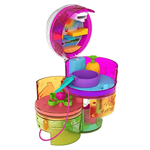Polly Pocket Spin ‘n Surprise Compact Playset, Tropical Smoothie Shape, Waterpark Theme, 3 Floors, 25 Surprise Accessories Including Polly & Shani Dolls, Great Gift for Ages 4 Years Old & Up