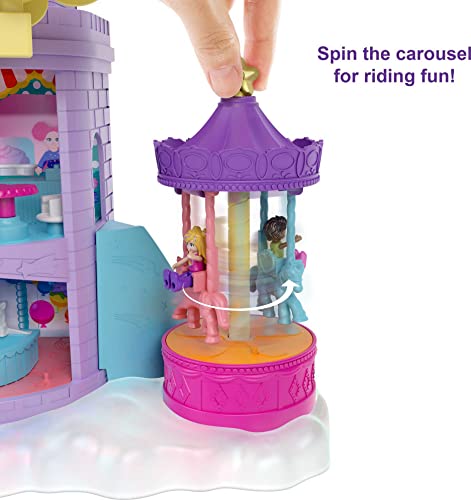 Polly Pocket Rainbow Funland Theme Park, 3 Rides, 7 Play Areas, Polly and Shani Dolls, 2 Unicorns & 25 Surprise Accessories (30 Total Play Pieces), Dispensing Feature for Surprises, for 4 Years & Up