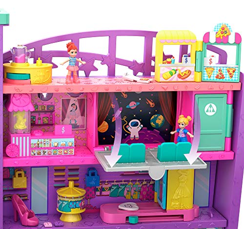 Polly Pocket Mega Mall with 6 Floors, Elevator, Vehicle, Parking Garage, Micro Polly & Lila Dolls, Dog & Storytelling Play Pieces; for Ages 4 and Up