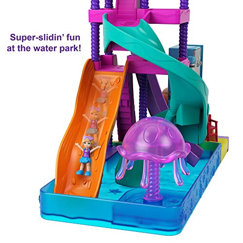 Polly Pocket Pollyville Super Slidin' Water Park with Micro Polly & Lila Dolls, Water Park with Water Feature, 3 Slides, Jellyfish Fountain, Ticket Booth & Locker Room, Water-fillable Seashell & more