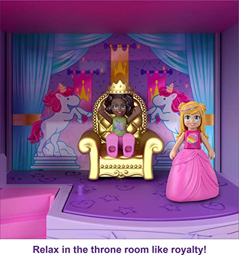 Polly Pocket Rainbow Funland Theme Park, 3 Rides, 7 Play Areas, Polly and Shani Dolls, 2 Unicorns & 25 Surprise Accessories (30 Total Play Pieces), Dispensing Feature for Surprises, for 4 Years & Up