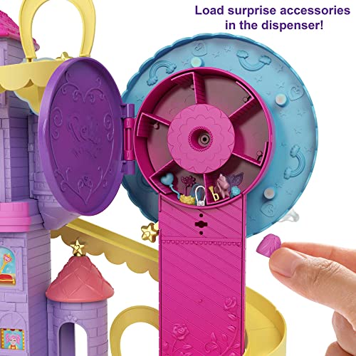 Polly Pocket Rainbow Funland Theme Park, 3 Rides, 7 Play Areas, Polly and Shani Dolls, 2 Unicorns & 25 Surprise Accessories (30 Total Play Pieces), Dispensing Feature for Surprises, for 4 Years & Up