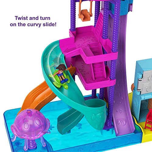 Polly Pocket Pollyville Super Slidin' Water Park with Micro Polly & Lila Dolls, Water Park with Water Feature, 3 Slides, Jellyfish Fountain, Ticket Booth & Locker Room, Water-fillable Seashell & more