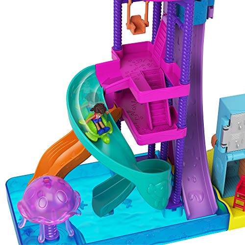 Polly Pocket Pollyville Super Slidin' Water Park with Micro Polly & Lila Dolls, Water Park with Water Feature, 3 Slides, Jellyfish Fountain, Ticket Booth & Locker Room, Water-fillable Seashell & more
