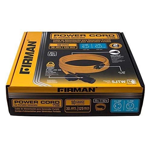 Firman 1105 30 Amp Generator Power Cord (L5-30P to 3x5-20R), Black