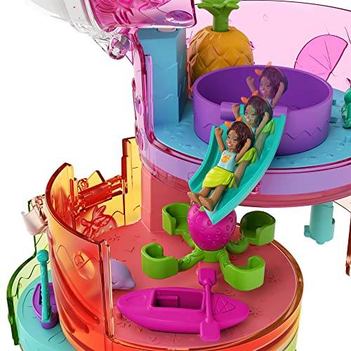 Polly Pocket Spin ‘n Surprise Compact Playset, Tropical Smoothie Shape, Waterpark Theme, 3 Floors, 25 Surprise Accessories Including Polly & Shani Dolls, Great Gift for Ages 4 Years Old & Up