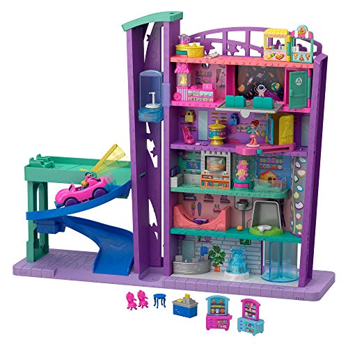 Polly Pocket Mega Mall with 6 Floors, Elevator, Vehicle, Parking Garage, Micro Polly & Lila Dolls, Dog & Storytelling Play Pieces; for Ages 4 and Up
