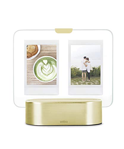 Umbra Glo, 8x10 Picture Frame, Illuminated Glass Photo Display, USB Powered with LED Lights, Matte Brass Base