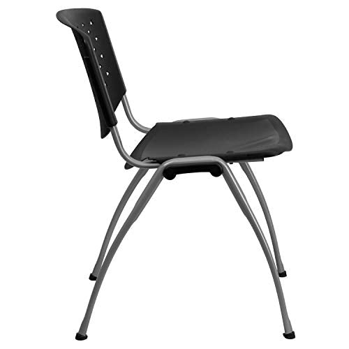 Flash Furniture HERCULES Series 880 Lb. Capacity Black Polypropylene Stack Chair with Titanium Frame Finish