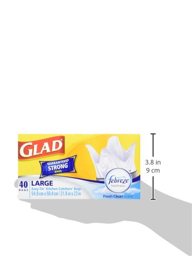 Glad White Garbage Bags - Large 34 Litres - Easy-Tie Handles, with Febreze Freshness, 40 Trash Bags