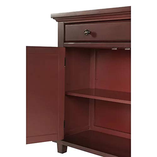 Accent Chest Cabinet. Functional Distressed Classic Coastal Clean-Lined Solid Acacia Charlise 1 Drawer Accent Chest Cabinet with Double Door. (Antique Red)