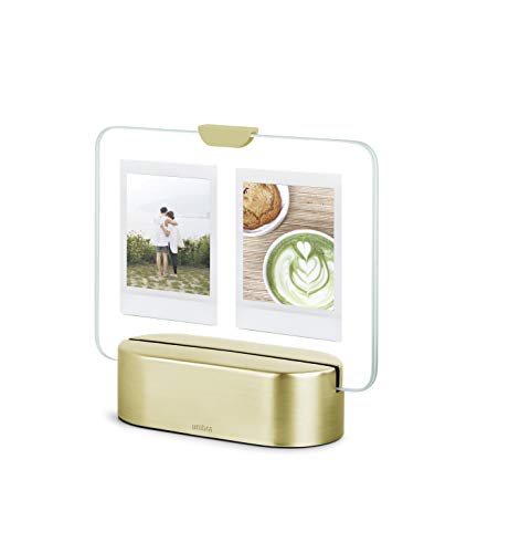 Umbra Glo, 8x10 Picture Frame, Illuminated Glass Photo Display, USB Powered with LED Lights, Matte Brass Base