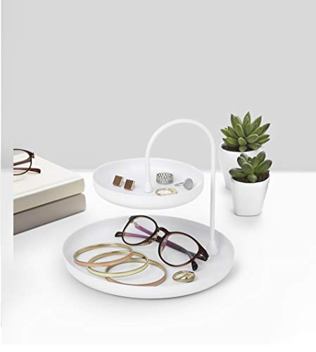 Umbra Poise (Large), Two Tiered Jewelry Tray, Ring Holder, Trinket Dish, Accessory Storage and Vanity Organizer, White