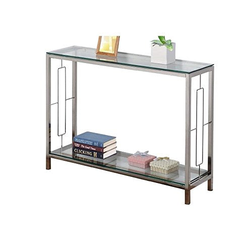 Chrome Metal Glass Accent Console Sofa Table with Shelf