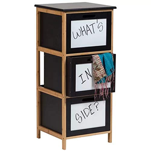 Accent Chest Cabinet. Black/White Bamboo Sleek Matte Multifunctional Riddick 3 Drawer Accent Chest Cabinet with Dry Erase Boards for Labelling.