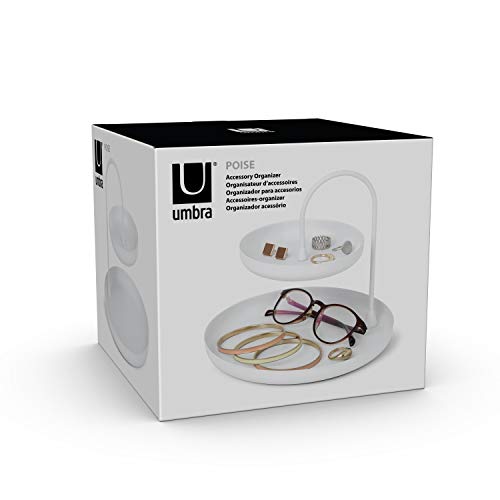 Umbra Poise (Large), Two Tiered Jewelry Tray, Ring Holder, Trinket Dish, Accessory Storage and Vanity Organizer, White
