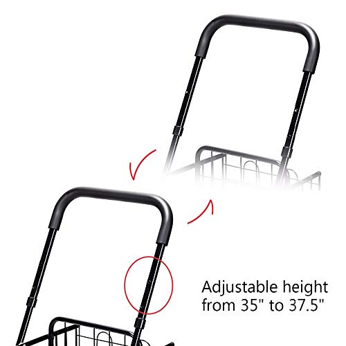 BCGT 2020 New Folding Shopping Cart Jumbo Basket Rolling Utility Trolley Adjustable Handle