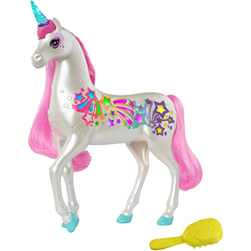 Barbie Dreamtopia Brush 'n Sparkle Unicorn with Lights and Sounds, White with Pink Mane and Tail, Gift for 3 to 7 Year Olds