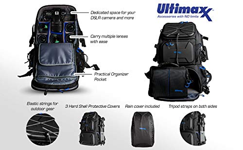 Ultimaxx Extra Large Camera DSLR/SLR Backpack for Nikon, Canon, Sony, Panasonic, Pentax, Olympus, and Fuji Cameras-an Outdoor Hiking/Travelling Backpack with 15.6 Laptop Compartment