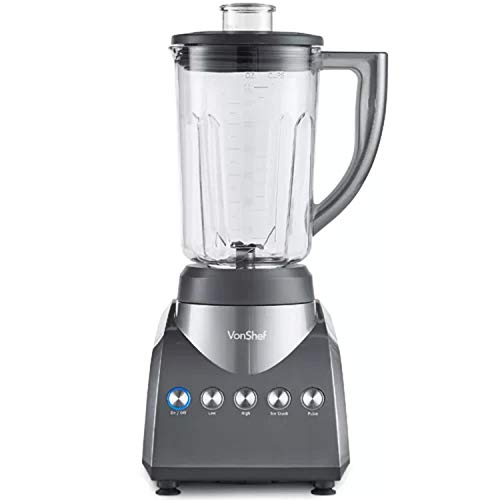 Countertop Blender. Convenient BPA Free Non-Skid Base Grey Full Force 750W Table Countertop Blender with Plastic Jar.