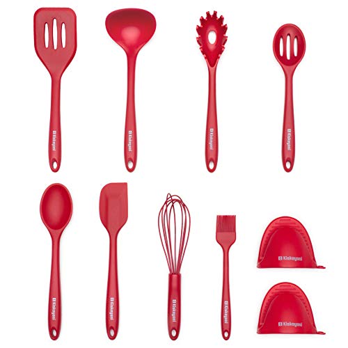 Kiskeyani Silicone Kitchen Utensil Set, Kiskeyani 10-Piece Red Kitchen Utensil Set, BPA-Free Silicone Cooking Utensil, Heat Resistant Kitchen Tools - Red