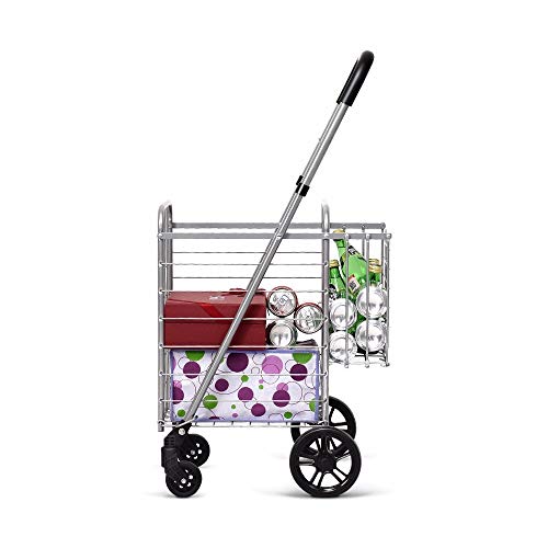 BCGT 2020 New Folding Shopping Cart Jumbo Basket Rolling Utility Trolley Adjustable Handle
