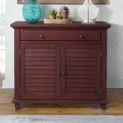 Accent Chest Cabinet. Functional Distressed Classic Coastal Clean-Lined Solid Acacia Charlise 1 Drawer Accent Chest Cabinet with Double Door. (Antique Red)
