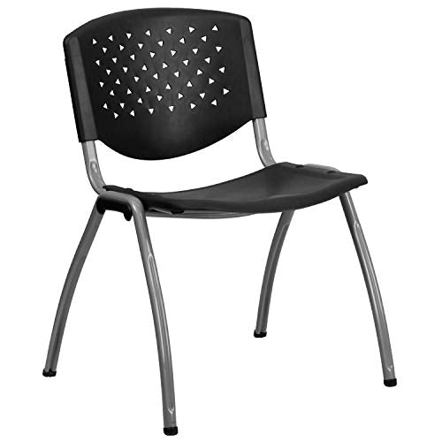 Flash Furniture HERCULES Series 880 Lb. Capacity Black Polypropylene Stack Chair with Titanium Frame Finish