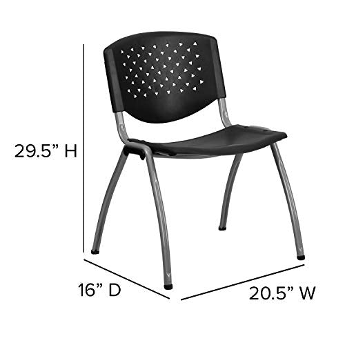 Flash Furniture HERCULES Series 880 Lb. Capacity Black Polypropylene Stack Chair with Titanium Frame Finish