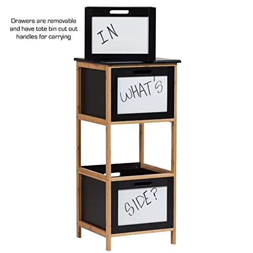 Accent Chest Cabinet. Black/White Bamboo Sleek Matte Multifunctional Riddick 3 Drawer Accent Chest Cabinet with Dry Erase Boards for Labelling.