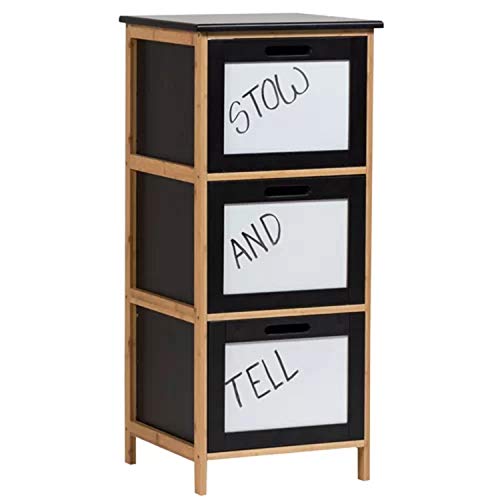 Accent Chest Cabinet. Black/White Bamboo Sleek Matte Multifunctional Riddick 3 Drawer Accent Chest Cabinet with Dry Erase Boards for Labelling.