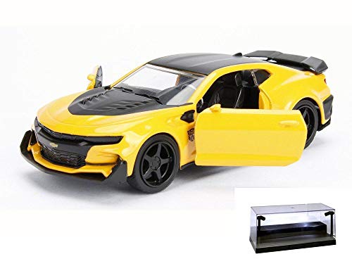 Diecast Car w/LED Display Case - 2016 Transformers 5 Chevy Camaro Bumblebee, Yellow w/Black - Jada 98399 - 1/24 Scale Diecast Model Toy Car