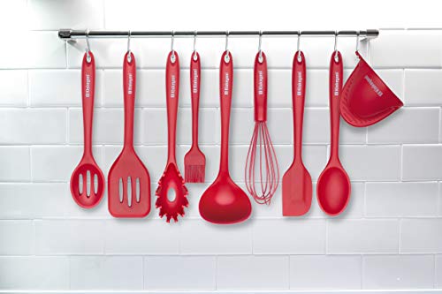 Kiskeyani Silicone Kitchen Utensil Set, Kiskeyani 10-Piece Red Kitchen Utensil Set, BPA-Free Silicone Cooking Utensil, Heat Resistant Kitchen Tools - Red