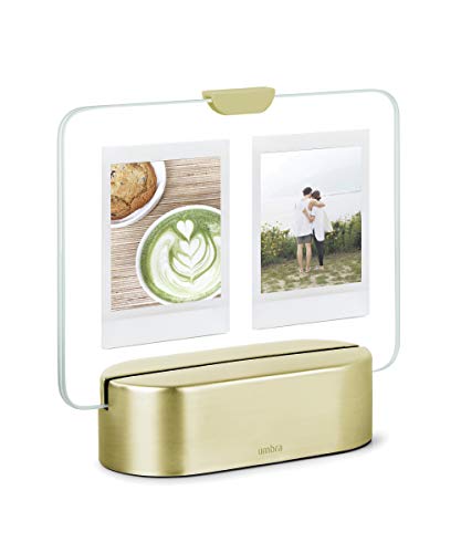 Umbra Glo, 8x10 Picture Frame, Illuminated Glass Photo Display, USB Powered with LED Lights, Matte Brass Base