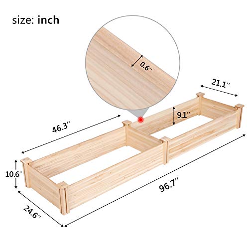 YAHEETECH Raised Garden Bed Kit - Wooden Elevated Planter Garden Box for Vegetable/Flower/Herb Outdoor Solid Wood 96.7 x 24.6 x 10.6inches