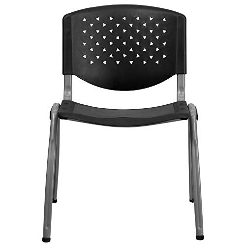 Flash Furniture HERCULES Series 880 Lb. Capacity Black Polypropylene Stack Chair with Titanium Frame Finish
