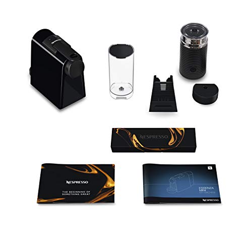 Nespresso Essenza Mini Coffee Machine by DeLonghi with Aeroccino Milk Frother - Piano Black