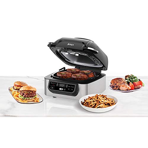 Ninja Foodi 5-in-1 Indoor Grill with 4-Quart Air Fryer with Roast, Bake, Dehydrate, and Cyclonic Grilling Technology, IG301A