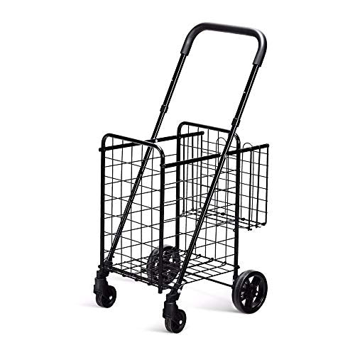 BCGT 2020 New Folding Shopping Cart Jumbo Basket Rolling Utility Trolley Adjustable Handle