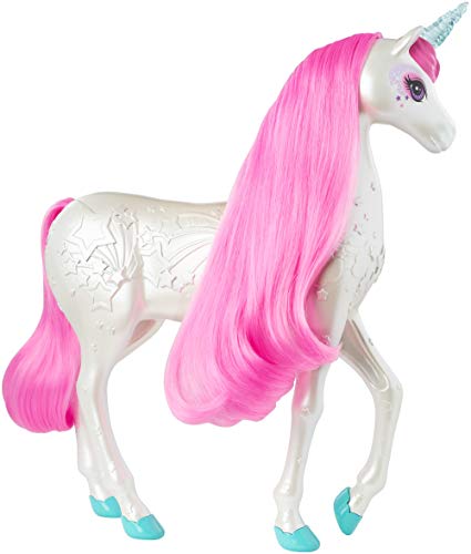 Barbie Dreamtopia Brush 'n Sparkle Unicorn with Lights and Sounds, White with Pink Mane and Tail, Gift for 3 to 7 Year Olds