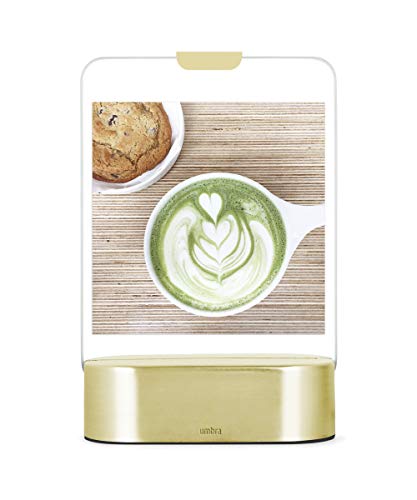 Umbra Glo, 8x10 Picture Frame, Illuminated Glass Photo Display, USB Powered with LED Lights, Matte Brass Base