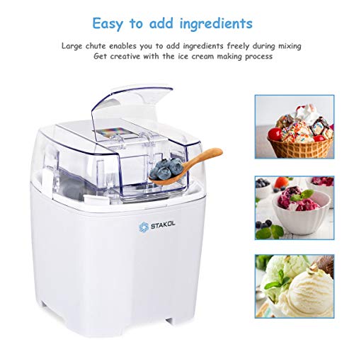 White Frozen Desserts Self-Starting Motor 1.6-Quart Bowl Large Chute Detachable Bowl Paddle See-Through Cover Compact Convenient Automatic Ice Cream Making Tool